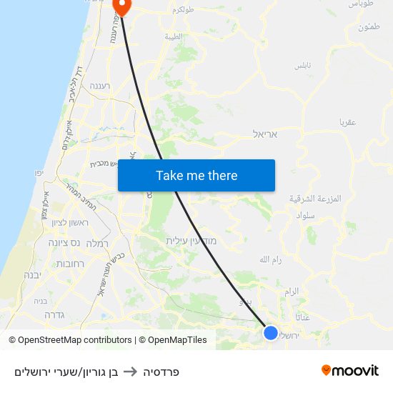 בן גוריון/שערי ירושלים to פרדסיה map