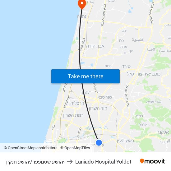 יהושע שטמפפר/יהושע חנקין to Laniado Hospital Yoldot map