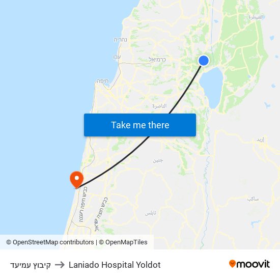 קיבוץ עמיעד to Laniado Hospital Yoldot map