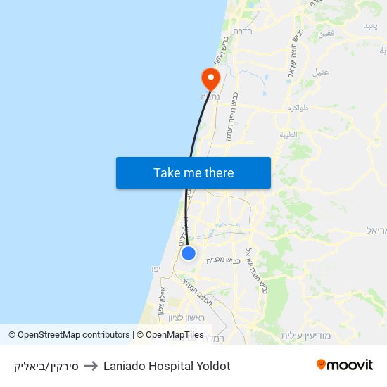 סירקין/ביאליק to Laniado Hospital Yoldot map