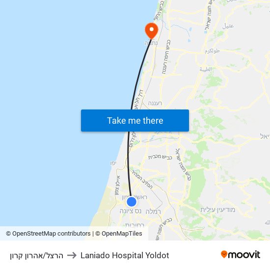 הרצל/אהרון קרון to Laniado Hospital Yoldot map