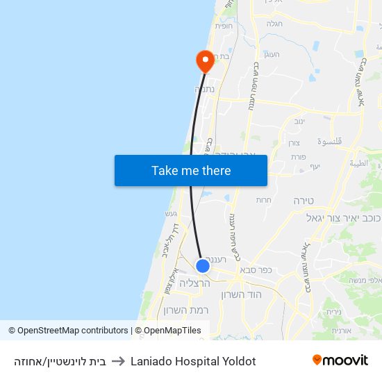 בית לוינשטיין/אחוזה to Laniado Hospital Yoldot map