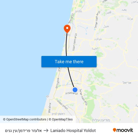 אלעזר פרידמן/עין גנים to Laniado Hospital Yoldot map