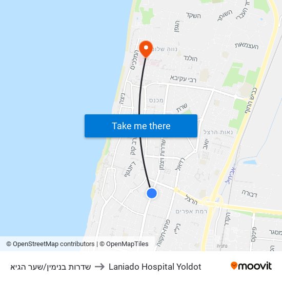 שדרות בנימין/שער הגיא to Laniado Hospital Yoldot map