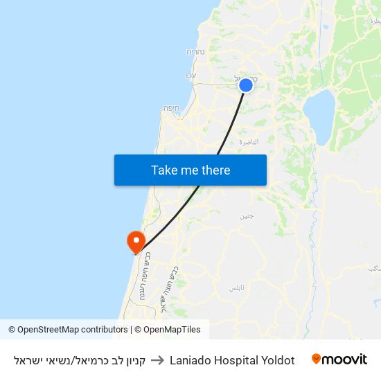 קניון לב כרמיאל/נשיאי ישראל to Laniado Hospital Yoldot map