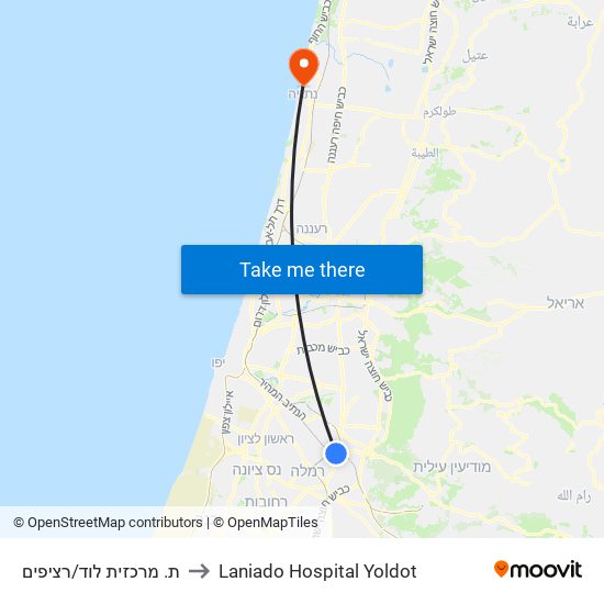 ת. מרכזית לוד/רציפים to Laniado Hospital Yoldot map