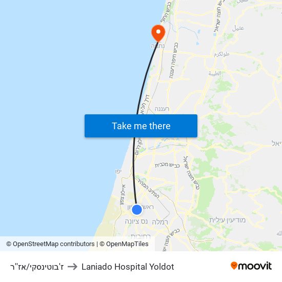 ז'בוטינסקי/אז''ר to Laniado Hospital Yoldot map