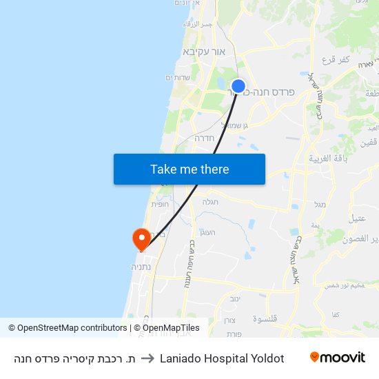 ת. רכבת קיסריה פרדס חנה to Laniado Hospital Yoldot map