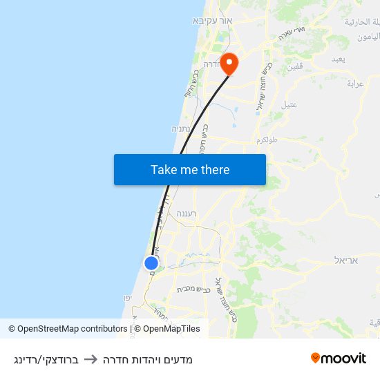 ברודצקי/רדינג to מדעים ויהדות חדרה map