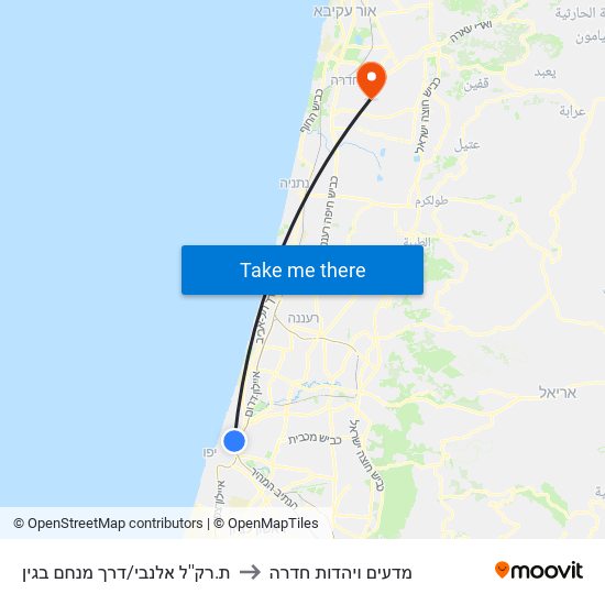 ת.רק''ל אלנבי/דרך מנחם בגין to מדעים ויהדות חדרה map