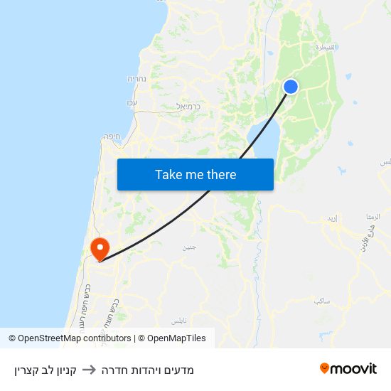 קניון לב קצרין to מדעים ויהדות חדרה map