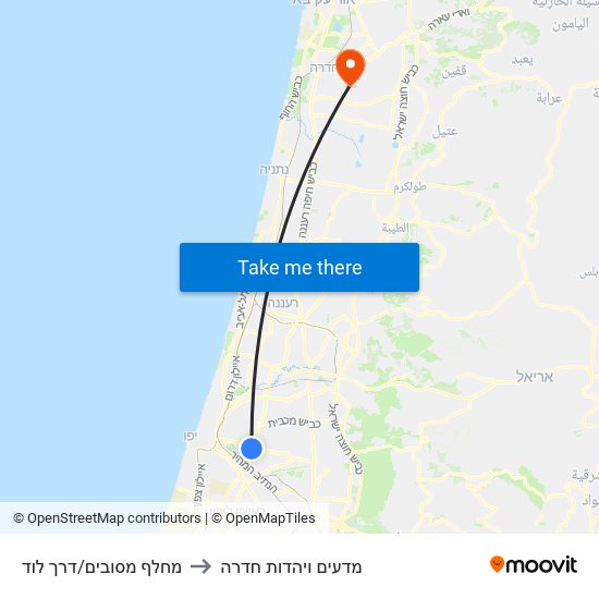 מחלף מסובים/דרך לוד to מדעים ויהדות חדרה map