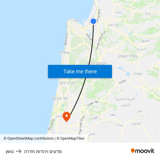 גושן to מדעים ויהדות חדרה map