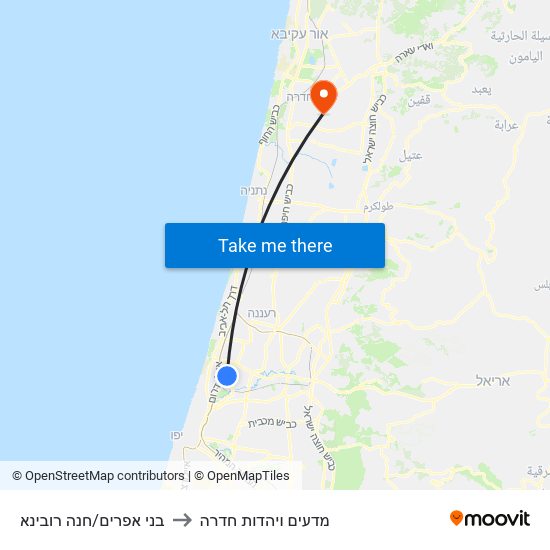 בני אפרים/חנה רובינא to מדעים ויהדות חדרה map