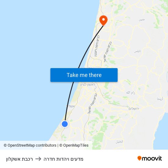 רכבת אשקלון to מדעים ויהדות חדרה map