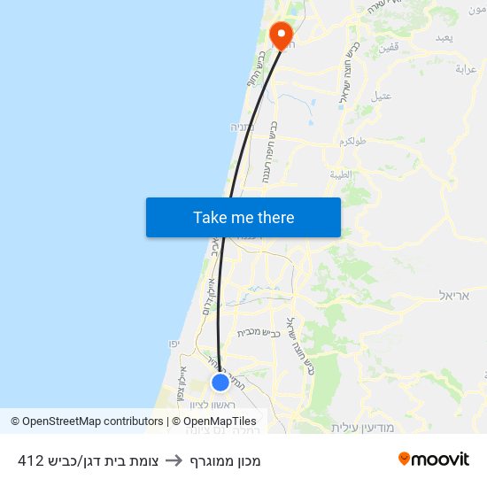 צומת בית דגן/כביש 412 to מכון ממוגרף map