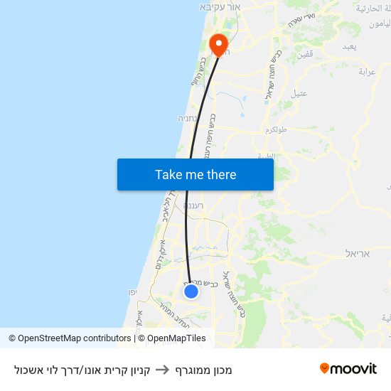 קניון קרית אונו/דרך לוי אשכול to מכון ממוגרף map