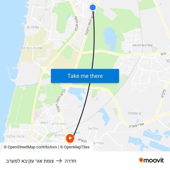 צומת אור עקיבא למערב to חדרה map