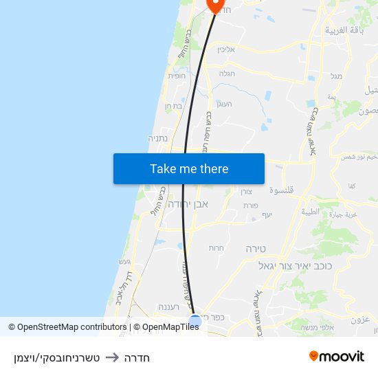 טשרניחובסקי/ויצמן to חדרה map