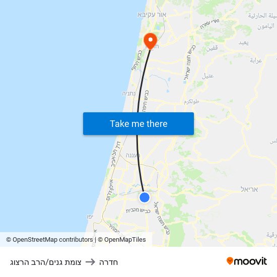 צומת גנים/הרב הרצוג to חדרה map