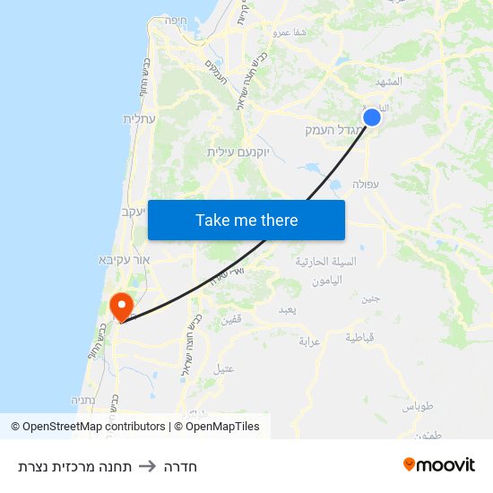 תחנה מרכזית נצרת to חדרה map