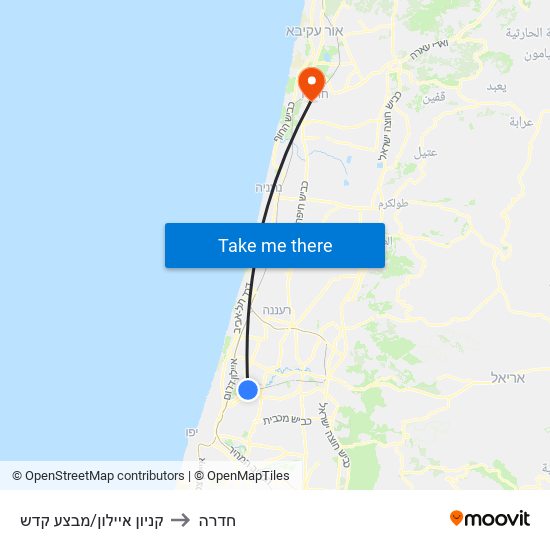 קניון איילון/מבצע קדש to חדרה map