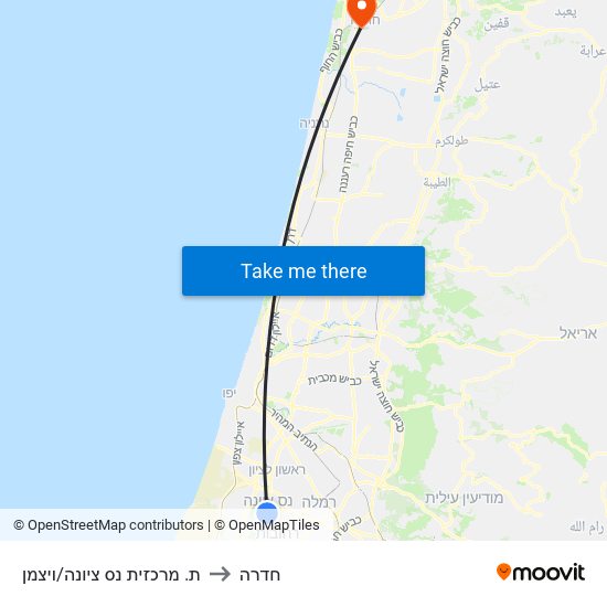 ת. מרכזית נס ציונה/ויצמן to חדרה map