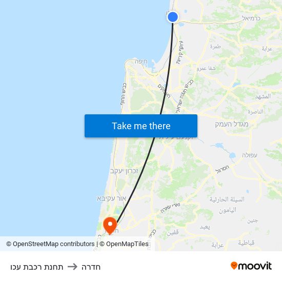 תחנת רכבת עכו to חדרה map