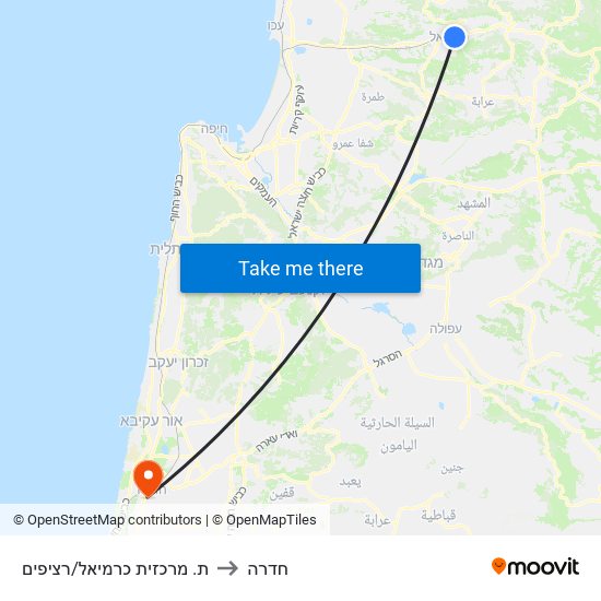 ת. מרכזית כרמיאל/רציפים to חדרה map