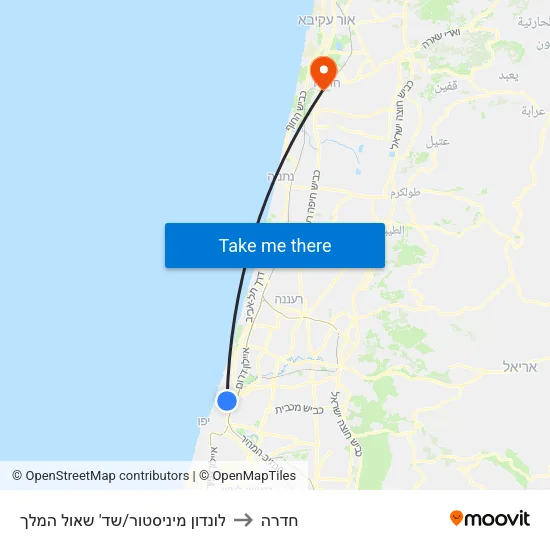 לונדון מיניסטור/שד' שאול המלך to חדרה map