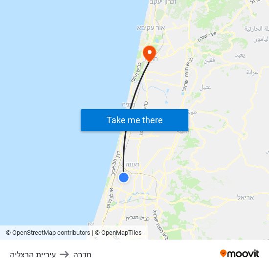 עיריית הרצליה to חדרה map