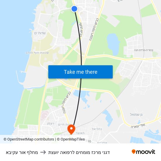 מחלף אור עקיבא to דגני מרכז מומחים לרפואה יועצת map