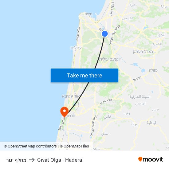 מחלף יגור to Givat Olga - Hadera map