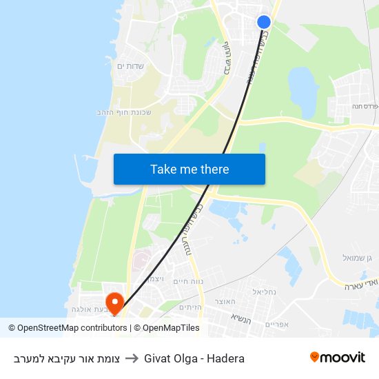 צומת אור עקיבא למערב to Givat Olga - Hadera map