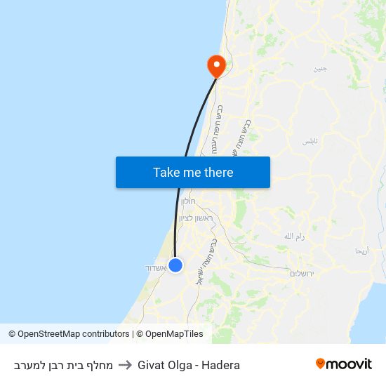 מחלף בית רבן למערב to Givat Olga - Hadera map