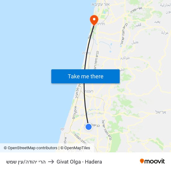 הרי יהודה/עין שמש to Givat Olga - Hadera map