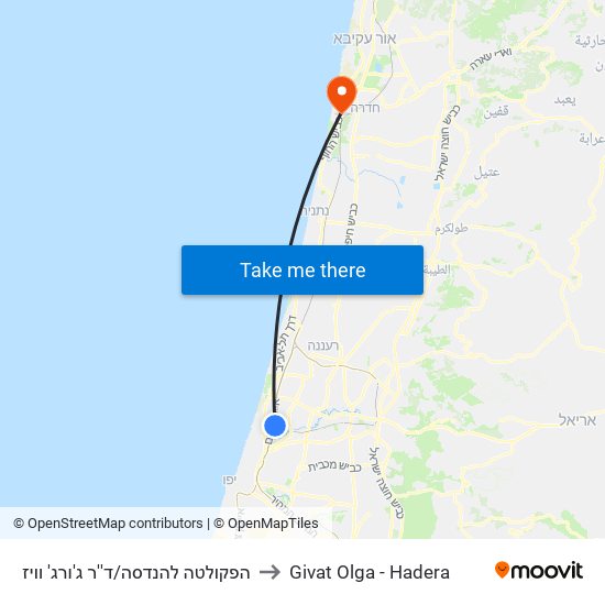 הפקולטה להנדסה/ד''ר ג'ורג' וויז to Givat Olga - Hadera map