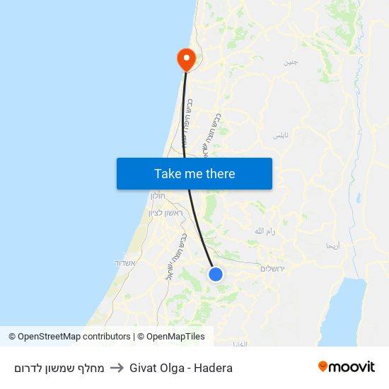 מחלף שמשון לדרום to Givat Olga - Hadera map