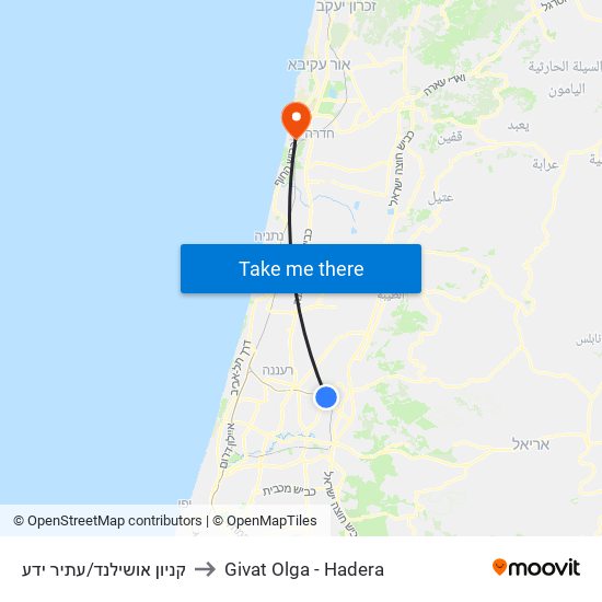 קניון אושילנד/עתיר ידע to Givat Olga - Hadera map