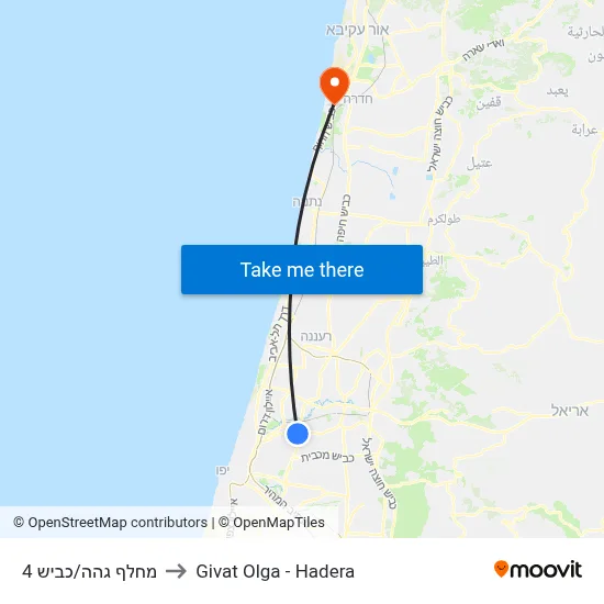 מחלף גהה/כביש 4 to Givat Olga - Hadera map