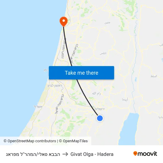 הבבא סאלי/המהר''ל מפראג to Givat Olga - Hadera map