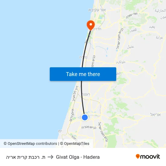 ת. רכבת קרית אריה to Givat Olga - Hadera map