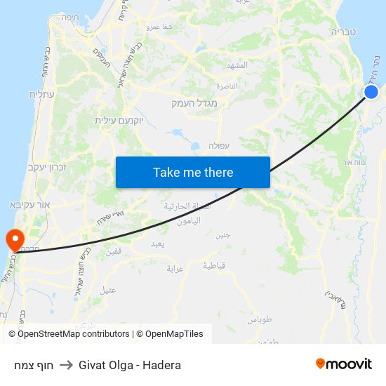 חוף צמח to Givat Olga - Hadera map
