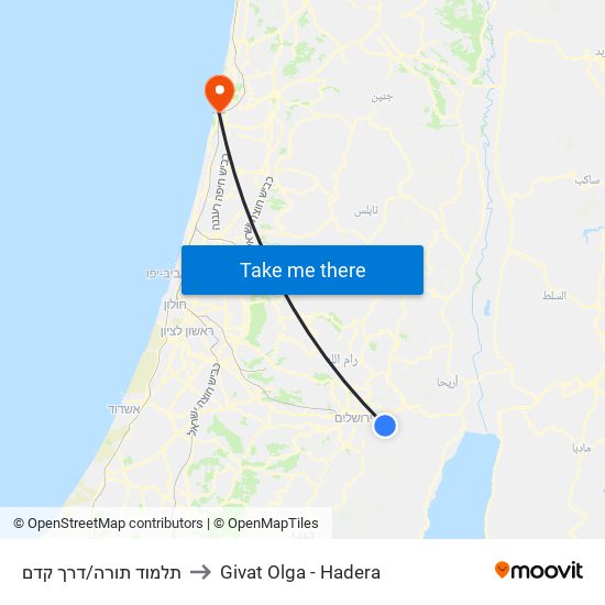 תלמוד תורה/דרך קדם to Givat Olga - Hadera map