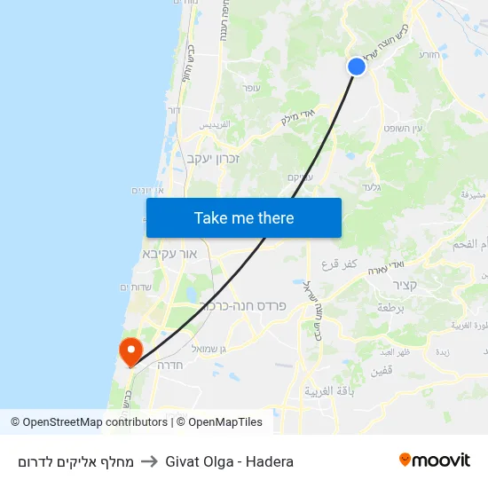 מחלף אליקים לדרום to Givat Olga - Hadera map