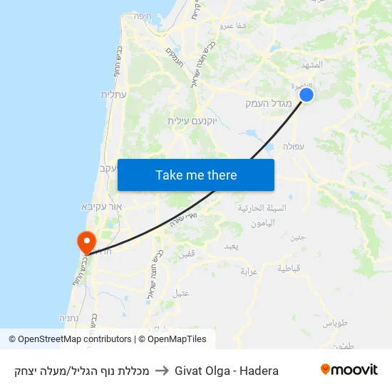 מכללת נוף הגליל/מעלה יצחק to Givat Olga - Hadera map