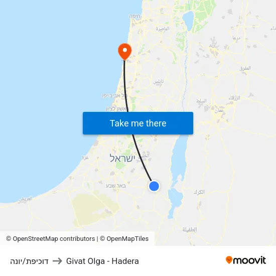 דוכיפת/יונה to Givat Olga - Hadera map