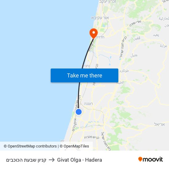 קניון שבעת הכוכבים to Givat Olga - Hadera map