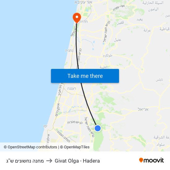 מחנה נחשונים ש''ג to Givat Olga - Hadera map