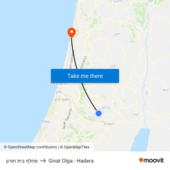 מחלף בית חורון to Givat Olga - Hadera map